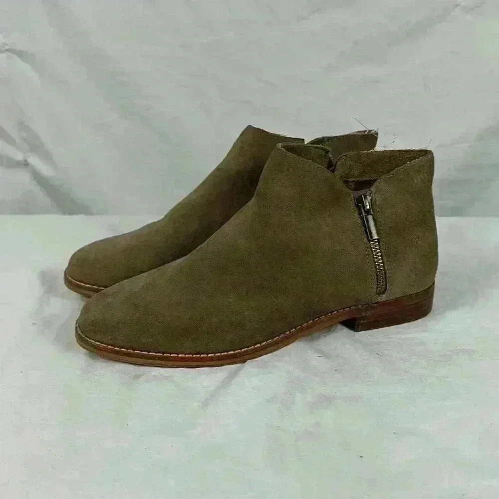 Womens Sole Society Tan Side Zip Ankle Bootie Leather 1/2 inch Heel Boho Western